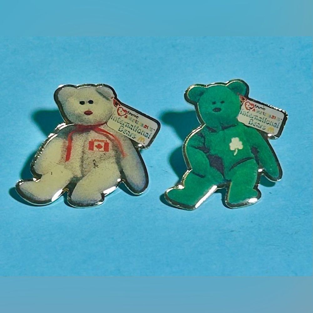2  Bear pins, Set  of  Canadian & Irish Bears -TY brand EUC
